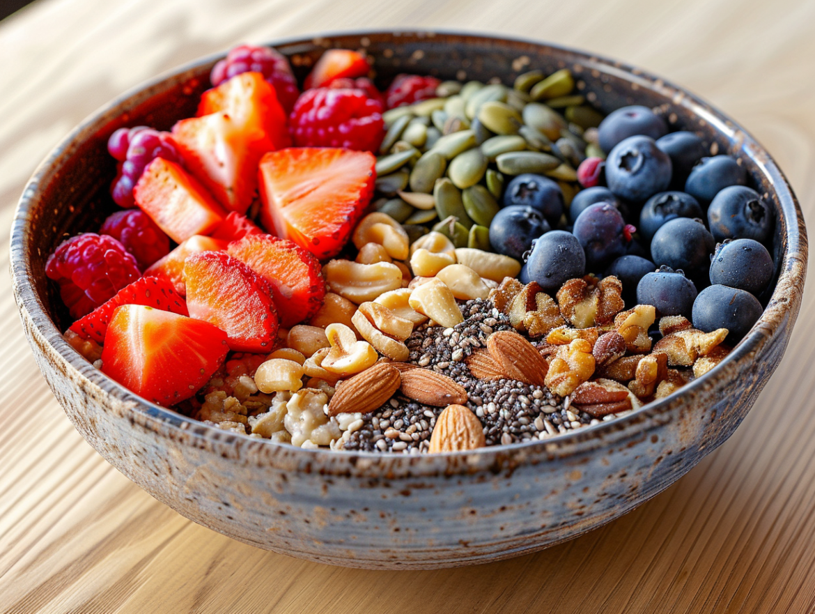 Вівсяна каша з ягодами, горіхами та насінням - смачний та поживний сніданок