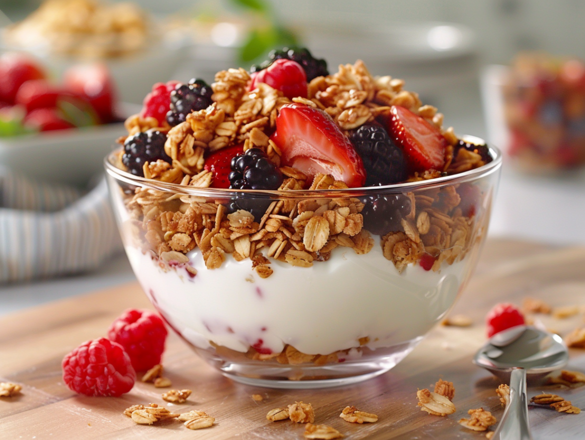 Натуральний йогурт з мюслі, свіжими ягодами та горіхами - збалансований пробіотичний сніданок
