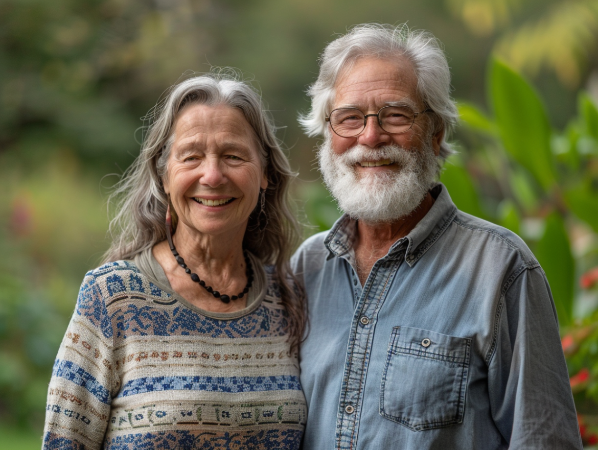 Покращення самопочуття - щаслива літня пара насолоджується прогулянкою на свіжому повітрі після зміни харчових звичок